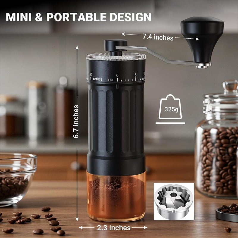 EZVING Portable Manual Coffee Grinder with CNC Stainless Steel Conical Burr, 40 Adjustable Settings Hand Coffee Grinder with 30g Capacity for Espresso, Pour Over, French Press, Travel - Image 2